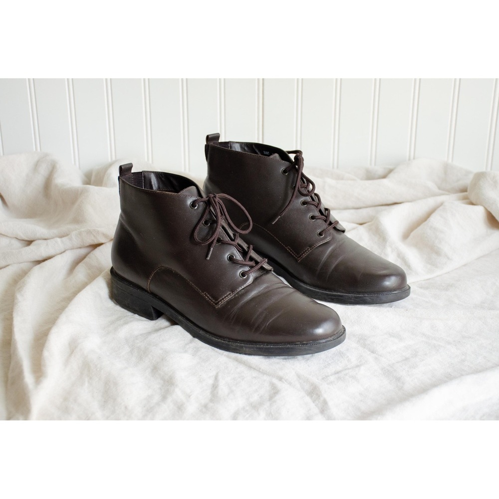 vtg‎ Croft and Barrow brown leather lace up ankle boots size 9
